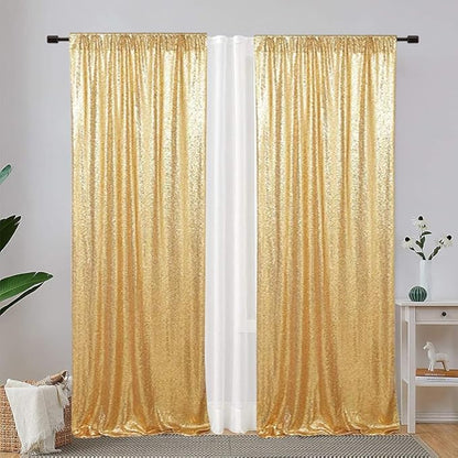 Eternal Beauty Sequin Backdrop Curtains, 2x8 Ft-2 Panels Gold Back Drop for Shimmer Photography Party Wedding Birthday Decor