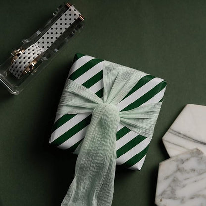 WRAPAHOLIC Reversible Wrapping Paper - Mini Roll - 17 Inch x 33 Feet - Dark Green and Stripes Design for Christmas, Birthday, Holiday, Wedding, Baby Shower