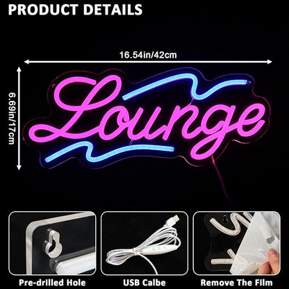 Lounge Neon Sign for Wall Decor, 16.54" x 6.69" Rest Led Signs for Room, USB Dimmable Neon Lights for Lounge Room Bar Hotel Cafe Nightclub VIP Room Man Cave Home Bedroom Decoration