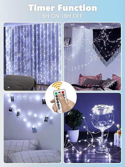 6 Pack Fairy Lights Battery Operated with Remote Control Timer, 26 FT 80 LED String Lights Outdoor Indoor, 8 Modes Twinkle Lights for Christmas Party Wedding Birthday Bedroom Décor (Cool White)