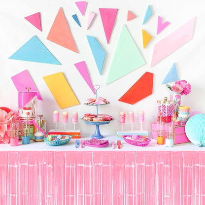 3 Pack 29 x108 Inch Macaron Pink Foil Fringe Table Skirts Metallic Banner for Tinsel Streamer Garland Backdrop for Parade Floats Mother's Day, Graduate, Birthday, Wedding Party Decoration