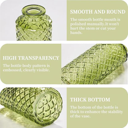 Mini Bud Vases As Wedding Centerpieces for Tables,Clear Bud Vases for Flowers,Small Flower Vases Suitable for Birthday Party,Anniversary,Wedding Reception,Baby Shower (Green, 12PCS)