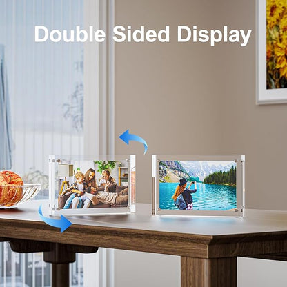 5 Pack 8x10 Acrylic Picture Frames - 20% Thicker Double Sided Magnetic Frame with UV Protection - Freestanding Clear Frameless Display for Tabletops - Modern Photo Frame Set for Home & Office Decor