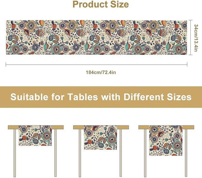 Boho Floral Table Runner,Vintage Flowers Tropical Plants Country Style Table Cloth Kitchen Dining Table Home Party Decoration 13x36 Inch