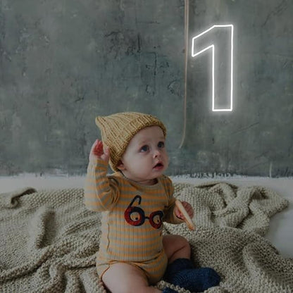 Number 1 Neon Sign for First Birthday, 16.54" Cool White USB Battery Powered One Neon Sign for Party Wedding Anniversary Decor Light Sign (Number 1)