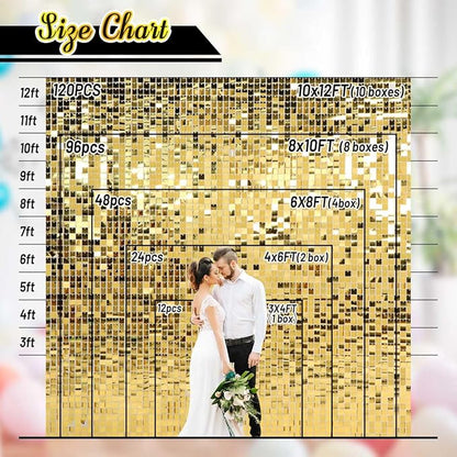 Kate Square Light Gold Sequin Wall Panels Shimmer Wall Birthday Party Backdrop Decorations (Pack of 12)