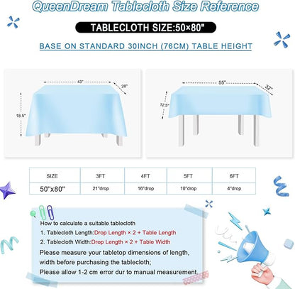 QueenDream Sparkly Sequin Tablecloth - Baby Blue Table Cloth 50x80 Inches Rectangle Table Overlay Fabric for Birthday Parties Baby Shower Decoration