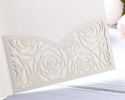 20 Pcs Laser Cut Wedding Invitations Card Pocket with Envelope for Birthday Party Baby or Bride Shower Invite suitable for 5 * 7 Inches Insert Paper (Ivory)