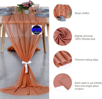 MDS Halloween Chiffon Table Runner - 12 Pack, 29 x 170 Inches, 14ft Each - Sheer Spooky Table Runners for Haunted House Parties, Trick-or-Treat Tables, Witchy Décor, Wedding & Events - Coral Peach