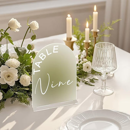 Frosted Arch Wedding Table Numbers 1-25 with Stands, 5x7 Inch Acrylic Arch Sign with Holder for Wedding Reception Table Centerpiece Decoration