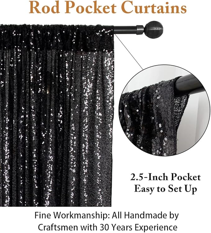ShinyBeauty Sequin Drapes - Black 7FTx7FT Glitter Backdrop Fabric - 96Inches Long - Photography & Graduation Backdrop