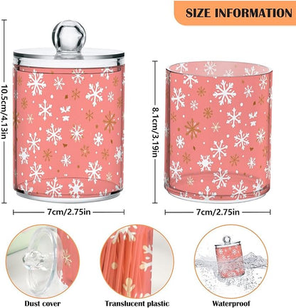 Gredecor 2 Pack Qtip Holder Clear Christmas Golden Pink Snowflakes Apothecary Jars with Lids Acrylic Christmas Winter Bathroom Jars Vanity Canister Storage Organizer for Cotton Ball,Swabs,Pads,Floss