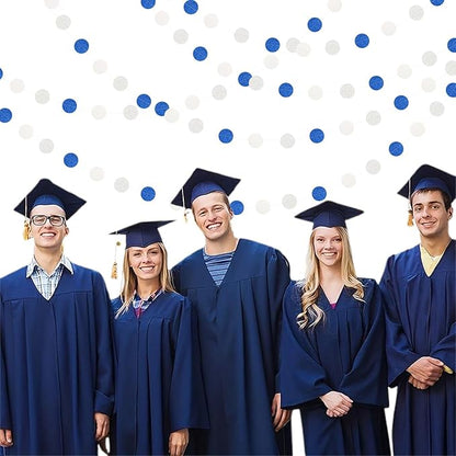 Navy-Blue White-Silver Birthday Party-Decorations Streamers - 52FT Graduation Hanging Paper Garland Banner,Baby Bridal Shower Wedding Engagement Bachelorette Supplies Backdrop Decor Hugtmr