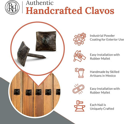 50 Pack 0.75" Square Head Iron Clavos Decorative Nails – Sealed Unfinished – Handmade Rustic Square Fasteners for Farmhouse Shutters, Barn Doors, Shutters, Gates – Ornamental Wood Accent