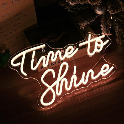 Time To Shine Neon Sign Warm White Led Sign Neon Lights for Lover Dimmable Letter Light Up Sign USB Powered with Switch Neon Signs for Bedroom Wall Decor Party Wedding Church（16.5’’X10.2’’）
