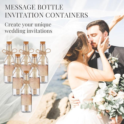 Baderke 12 Pcs 5.6 oz Message Bottles with Letter Printer Paper Plastic Bottles & Corks Twines for Message Invitations Birthday Wedding Baby Shower DIY Crafts Gift Party Favors (Vintage)