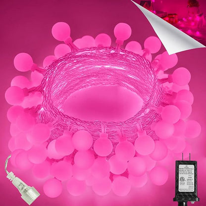 100LED Pink String Lights Outdoor Indoor for bedroom, 43FT Connectable Globe String Lights with Timer, 13 Modes Fairy Light Plug in Waterproof for Anniversary Valentines Party Christmas Decorations