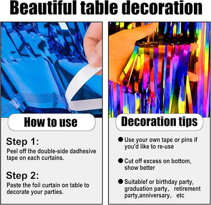 3 Pack 29 x108 Inch Rainbow Foil Fringe Table Skirts Metallic Banner for Tinsel Streamer Garland Backdrop for Parade Floats Wedding Thanksgiving Birthday Christmas Halloween New Year Party Decoration