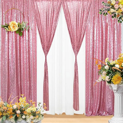 Eternal Beauty Sequin Backdrop Curtains, 2x8 Ft-2 Panels Fuchsia Pink Back Drop for Shimmer Photography Party Wedding Birthday Decor