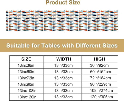 Mid Century Table Runner, Modern Style Retro Pattern Droplet Shapes Mosaic Tones Pattern Print for Home Kitchen Table Decor Dining Coffee Room Party Decor 13x120in