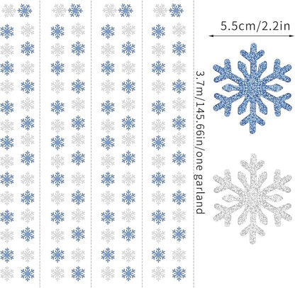 Snowflake-Snow Blue-Silver Christmas Party-Decoration Garland - 52ft Winter Wonderland Frozen Ornaments Hanging Paper Streamers,New Years Birthday Baby Shower Ceiling Decor Hugfond
