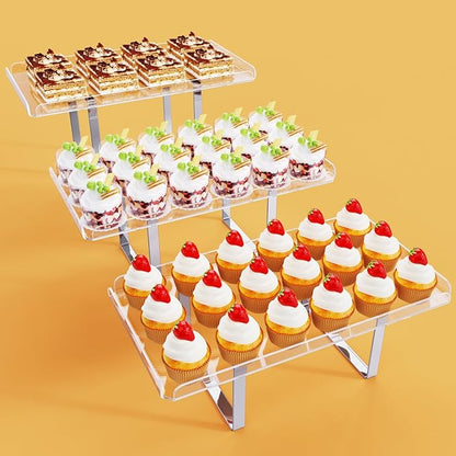 3 Pieces Cupcake Stand Holder, Clear Acrylic Dessert Table Display Set with Iron Support Legs for Birthday Candy Bar Décor Weddings, Parties Events
