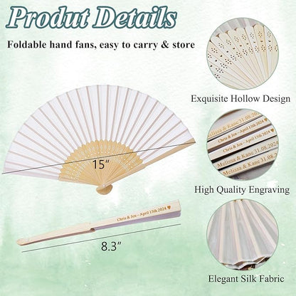40 Pcs Personalized Cream Hand Fans for Wedding, Custom Engraved Silk Fans Folding Hand Fans, Summer Wedding Fans, Custom Wedding Party Favor Bridal Shower Gifts Baby Shower Favors