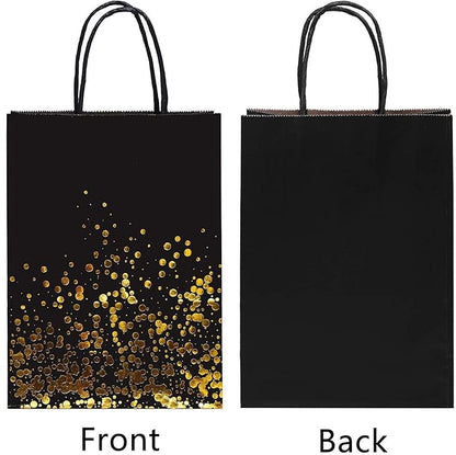 Cooraby 30 Pieces Bronzing Gold Black Paper Kraft Polka Dot Party Bags With Handle for Party Favors and Hen Parties