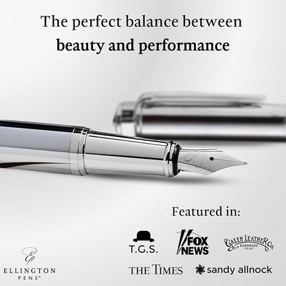 Ellington Pens Luxury Fountain Pen Set- Fountain Pens for Writing - Smooth Extra Fine Nib - Includes Refillable Ink Converter, 3 Ink Cartridges [Black & Blue], Gift Box - Elegant Calligraphy