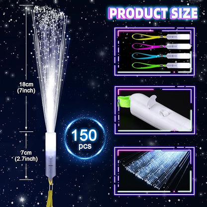 150 PCS White Fiber Optic Sticks, Glow Wands & Light Up Wands for Kids, Fiber Optic Wand with 3 Light Modes, Glow in The Dark Party Supplies, Wedding Party Supplies, for Wedding, New Year, Birthday