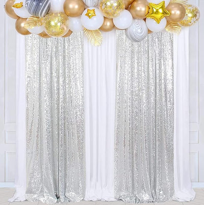 Poise3EHome Sequin Backdrop, 2 Pcs Silver 2ftx8ft Curtains for Party, Wedding, Event, Photography