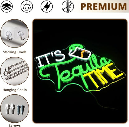 It Is Tequila Time Neon Sign for Wall Decor, Tequila Led Signs, USB Dimmable Neon Lights for Beer Bar Kitchen Restaurant Home Pub Party Man Cave Club Shops Hotel Store Business Gift