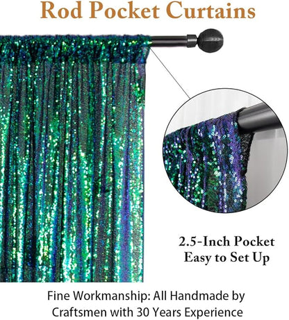 ShinyBeauty 4x8 FT Sequin Fabric Backdrop Iridescent Green - Glitter Photography Wall Curtain for Wedding, Baby Shower Party Decor, Sparkling Event Drapes