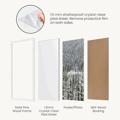 Opposite Wall - 18x24 in - White Solid Wood Picture Frame - Lightweight, Versatile & Shatterproof - Wall Hanging Poster or Photo Frame - Wall Decor for Office, Gallery & Home