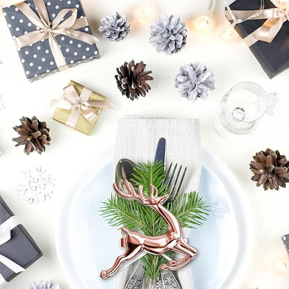 ZeeDix Set of 24 Rose Gold Elk Chic Napkin Rings for Christmas Dinning Table Setting-Wedding Receptions, Christmas, Thanksgiving and Home Kitchen for Casual or Formal
