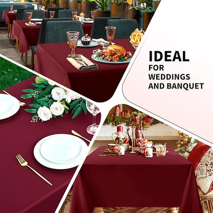 Burgundy 6 Pack Polyester Table Cloth 60 x 84 Inch, Rectangle Tablecloths for 6 Foot Tables Washable Table Cloth for Party Wedding
