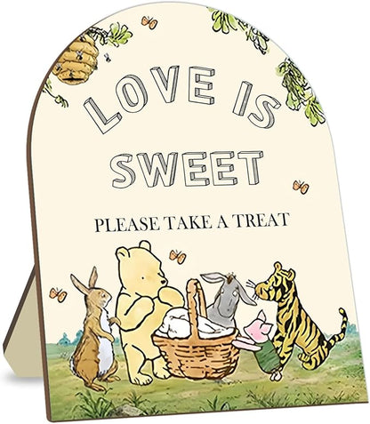 Classic Pooh Love is Sweet Please Take A Treat Sign, Winnie Decor Bridal Shower Sign, Love is Sweet Sign for Wedding Shower, Baby Shower Bridal Shower Decor Supplies 9 * 11IN