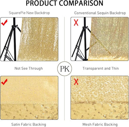 SquarePie Sequin Backdrop Curtain Not See Through Background for Wedding Party 5FT x 7FT Gold