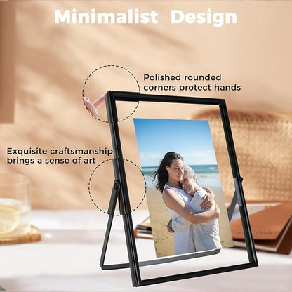 Black Floating Frame (6"x8", Vertical), For Picture 5x7, 4x6, 3x5, Tabletop Shelf Photo Frame, Classy Gift For Anniversary, Wedding, or Birthday