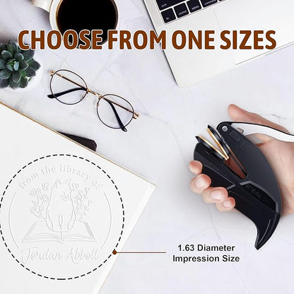 Personalized Book Embosser - Custom Library Stamp, Personal Gifts for Book Lovers, Readers, Teachers (Cat-27)