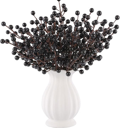 40 Pcs Artificial Berry Stems Branches, Halloween Black Faux Holly Berries Picks Ornaments for Christmas Tree Wreath DIY Craft Decorations Holiday Home Decor (40, Black)