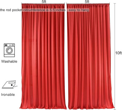 AK TRADING CO. 10 feet x 10 feet Polyester Backdrop Drapes Curtains Panels with Rod Pockets - Wedding Ceremony Party Home Window Decorations - RED (DRAPE-5x10-RED)