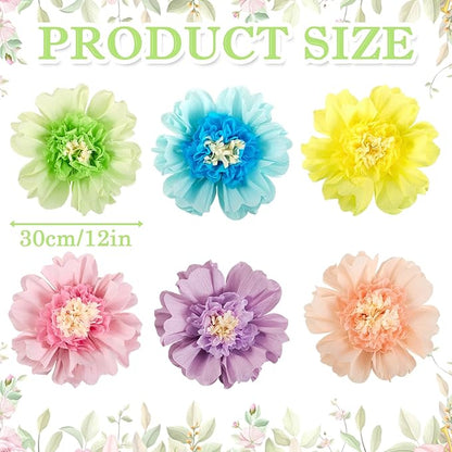SUNBEAUTY Mexican Paper Flowers Decorations 6 PCS Colorful Fiesta Giant DIY Bulletin Board Large Pastel Tissue Paper Pom Poms 12" for Party Birthday Wedding Nursery Baby Bridal Shower Backdrop