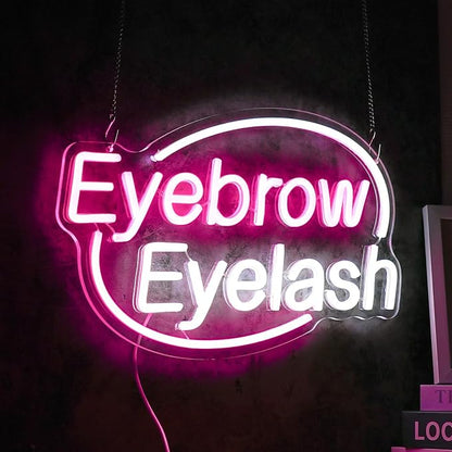 Eyebrows Eyelash Neon Sign, Pink and White Letter Neon Lights For Wall Decor, Girls Makeup Room Bedroom Beauty Salon Eyelash Studio Decoration（16.5 X 10.2 inch）
