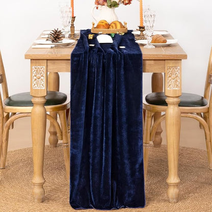 MLMC Navy Blue Velvet Table Runner 10ft Luxury Deep Blue Velvet Fall Table Runner 20x120 Inches for Wedding Reception Party Birthday Events Decor