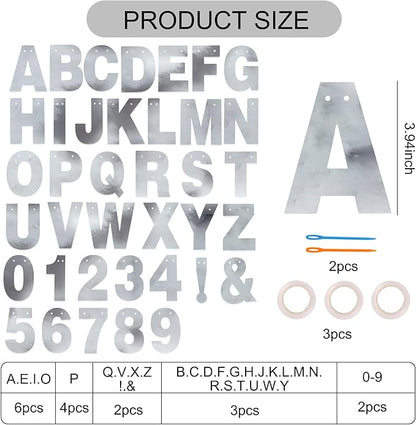 BEISHIDA Double-sided Silver 116 PCS DIY Letter Banner Kit Make Your Own Banner,Including 111 Letters and Numbers 3 Rope and 9 Threading Device,Customized for Birthday Graduation Wedding Decor