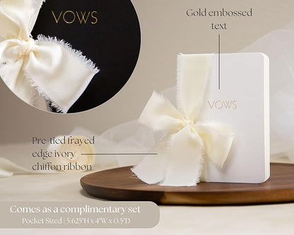 Black White Embossed Slim Vow Books w/Ribbon (Set of 2) - 5.625 x 4 Minimalist Pocket Sized Embossed Wedding Ceremony Vow Renewal Speech Notebook Journal