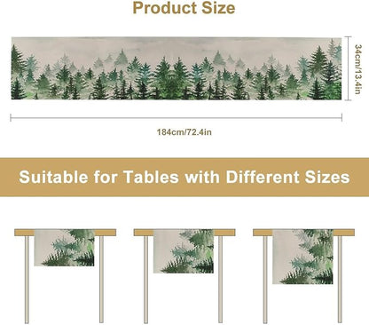 Foggy Forest Table Runner,Green Forest Natural Landscape Table Runner for Kitchen Dining Table Home Party Decoration 13x60 Inch