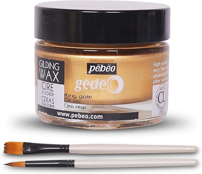 Pebeo Gilding Wax 30ml – King Gold Gilding Wax for Crafting, Antiquing Wax For Crafts and Professional Finishing – Gilding Wax for Wood, Metal, Glass, and More Bundled with Moshify Application Brushes