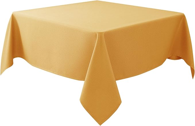 Biscaynebay Fall Tablecloth Textured Fabric Square Tablecloths 54x54'', Fall Gold Thanksgiving Autumn Harvest Water Resistant Fabric Tablecloths for Kitchen, Dining, Wedding, Parties Machine Washable